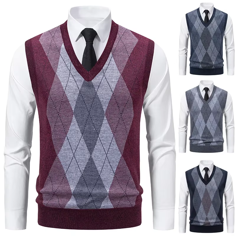 Pull tricoté à col en v pour hommes, chaud, décontracté, mode, grille de diamant, Design de fleurs torsadées, haut polyvalent, nouvelle collection automne hiver
