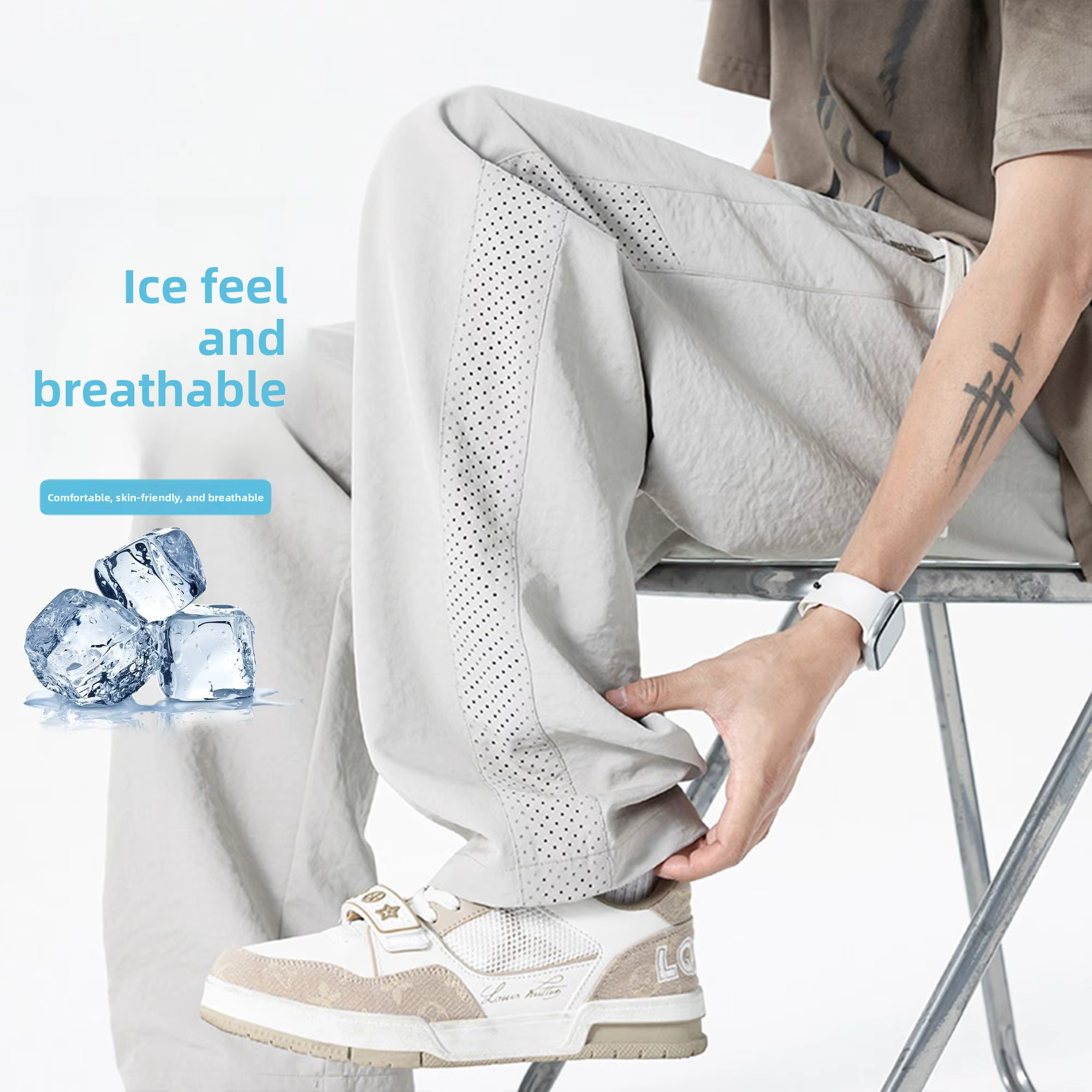 Pantalon en maille pour homme, couleur unie, respirant, séchage rapide, pour le sport, la course, le fitness, décontracté, mode, pantalon fin pour homme