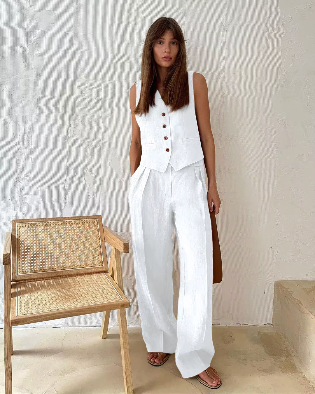 Été femmes gilet haut pantalons décontractés deux pièces costume 2025 nouvelle mode féminine gilet sans manches taille basse pantalon costume coton lin ensemble