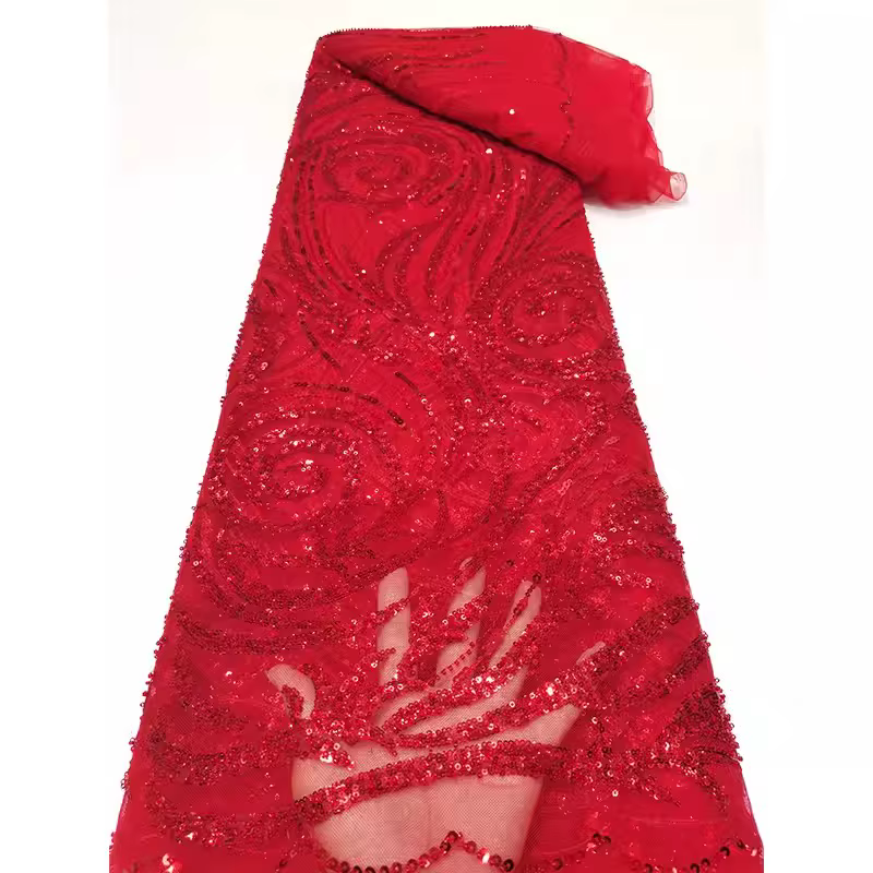 Tissu de maille de dentelle de perle de bulle, tissu brodé de paillettes de tube de perle de vague, nouveau