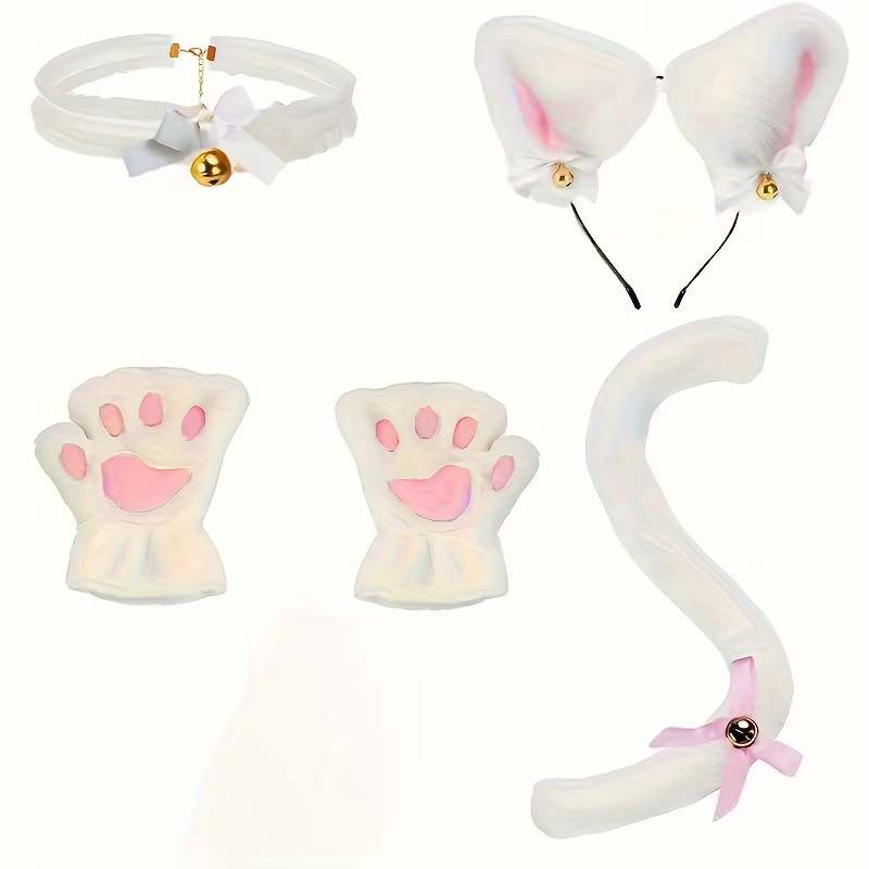5 ensembles de tenues pour chat mignon : comprenant bandeau, gants, col et queue, tenue pour chat noir et blanc. Très adapté aux animaux