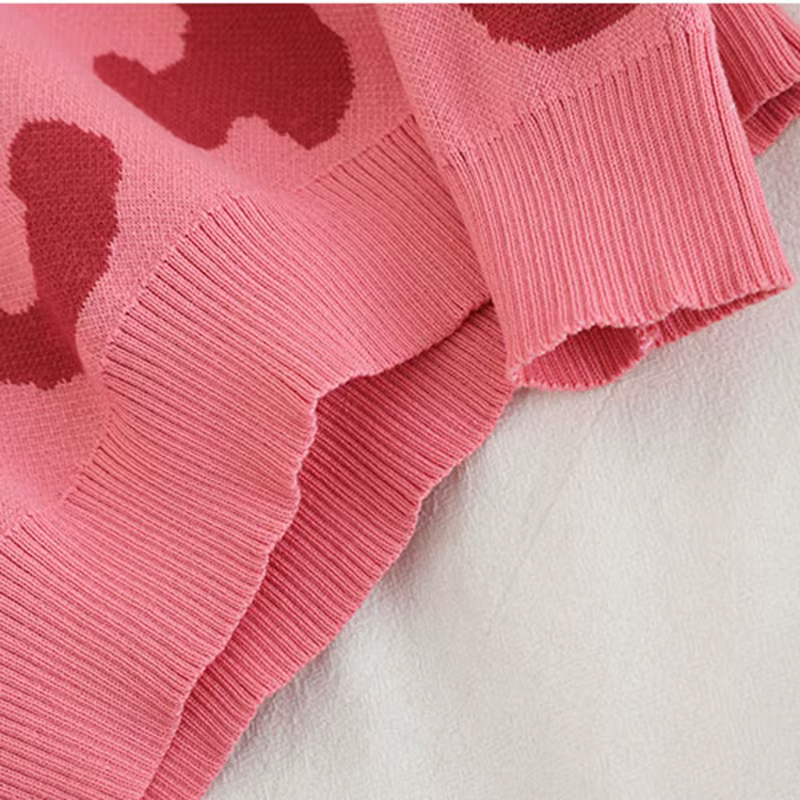 Léopard Vintage acrylique tricot col rond à manches longues pull femme