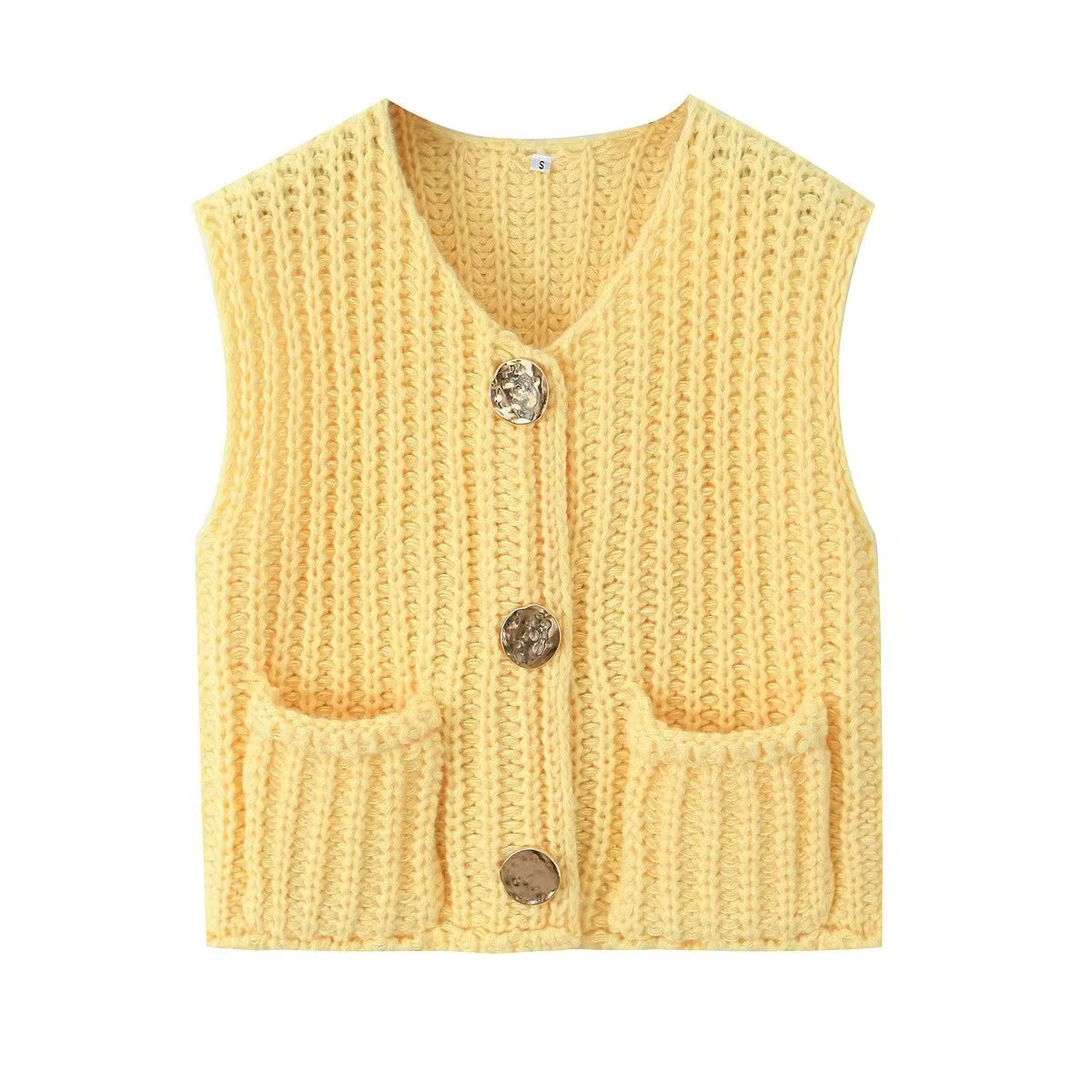 Gilet court tricoté 2026 – Nouvelle collection mode féminine transfrontalière 8014 – Couleur unie