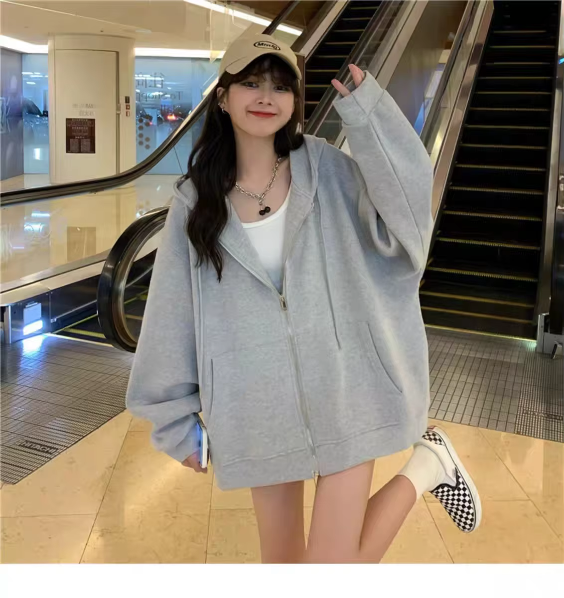 Sweat-shirt à capuche gris pour femme