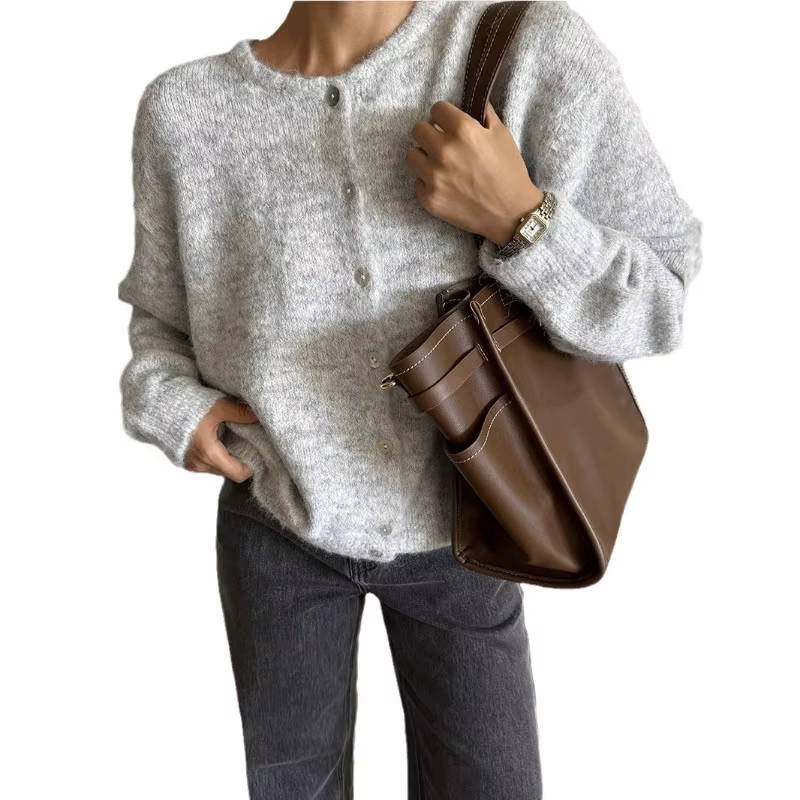 Cardigan en tricot rétro pour femme, à simple boutonnage