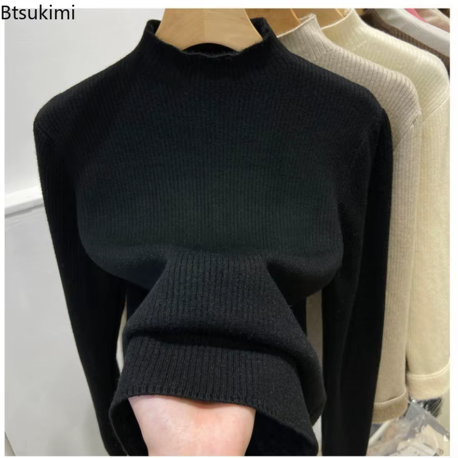 2026 col roulé hiver pull femmes élégant épaissir velours doublé chaud Sueter tricoté