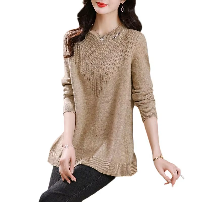 Pulls Femmes tricots haut col rond à manches longues pull Blouse printemps automne Femme