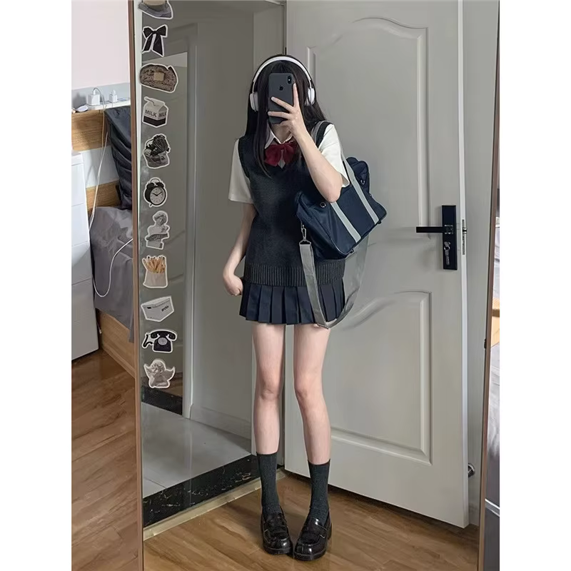 Original 12 couleurs JK uniforme gilet Style japonais col en v pull automne sans manches femmes tricoté pull frais doux école...