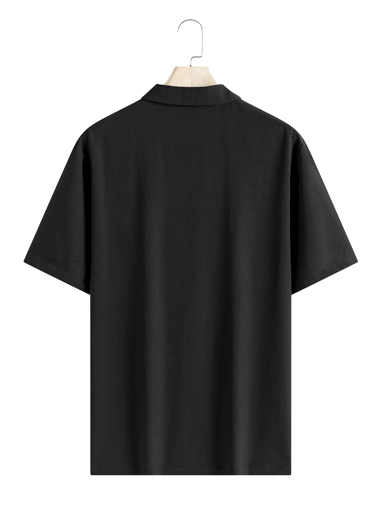 Chemise d'été pour homme à col cubain - Haut décontracté à manches courtes noir uni coupe classique pour la plage et les soirées, confortable