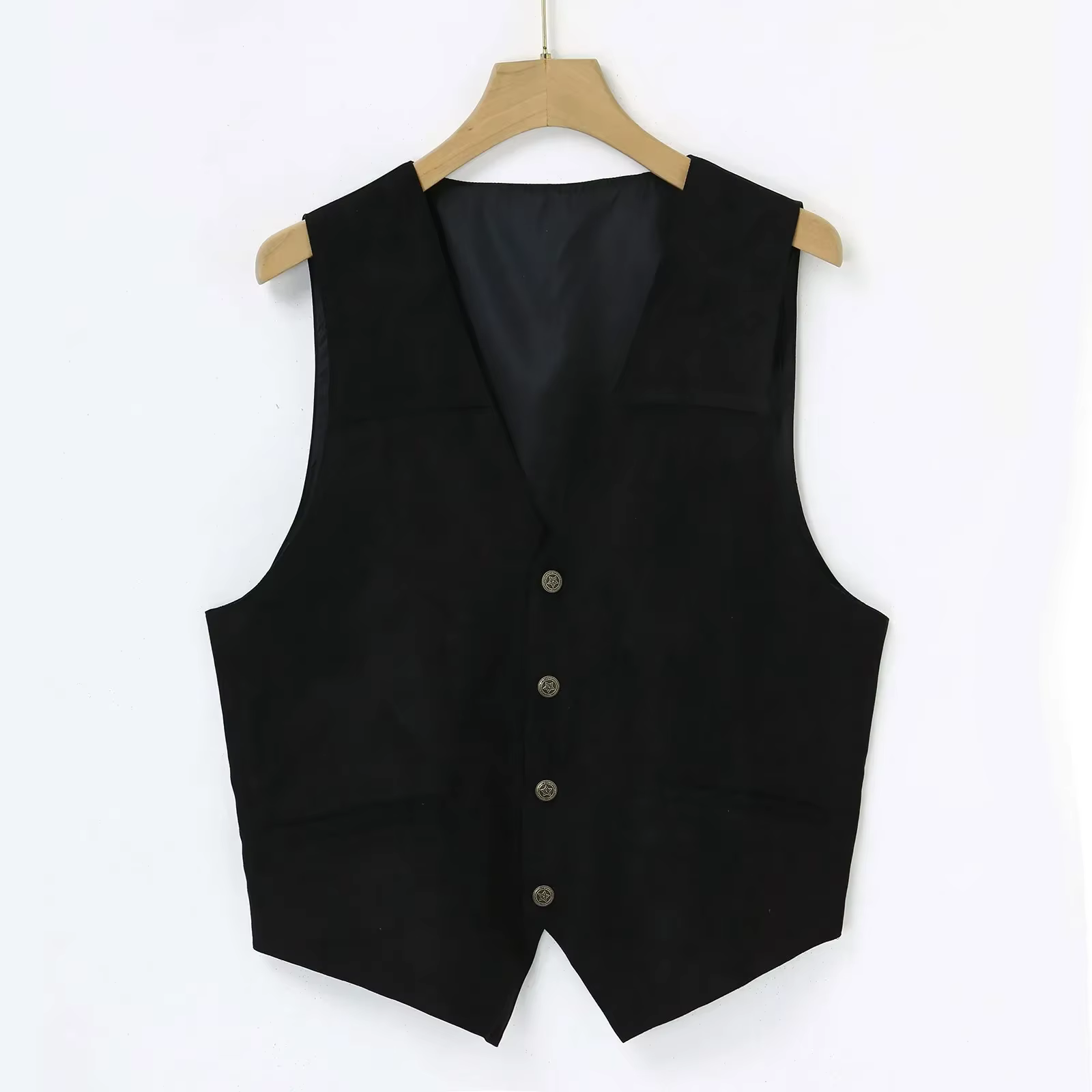 Gilet en cuir pour homme, col en V, simple boutonnage, style western, sans manches, pour motard, club, chopper