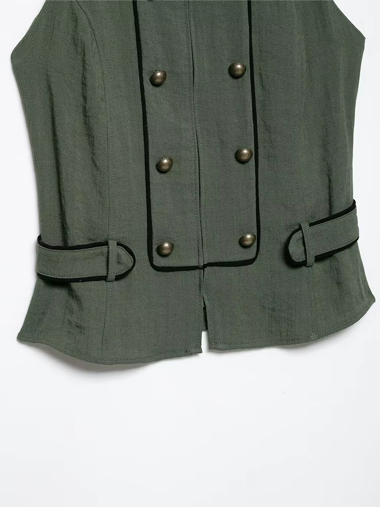 HH Gilet Militaire Bohème Romantique Olive pour Femme