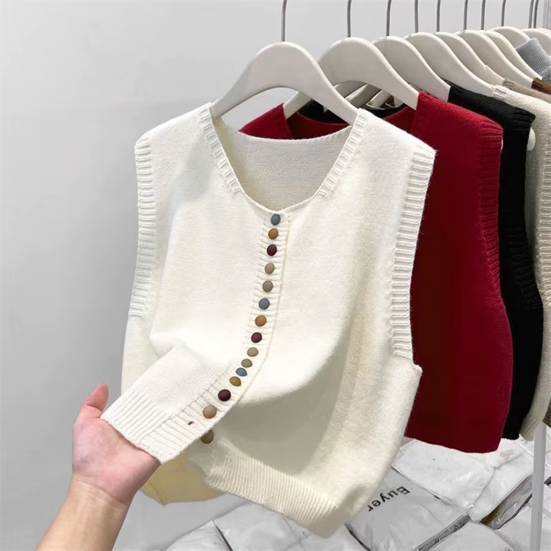 Gilet pull sans manches en tricot doux pour femme