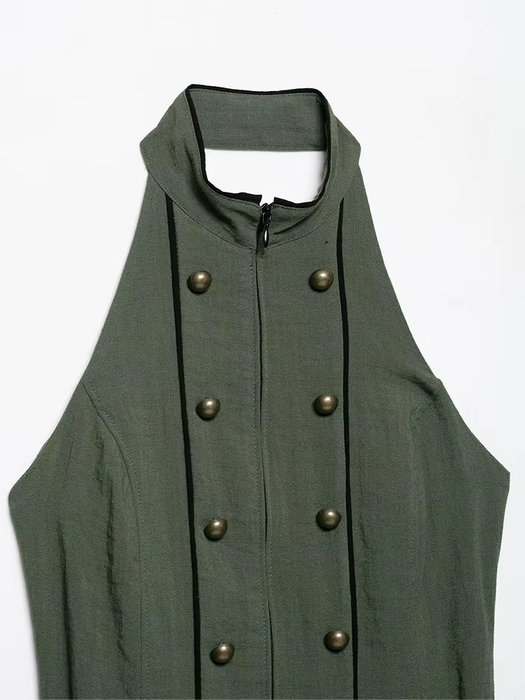 HH Gilet Militaire Bohème Romantique Olive pour Femme