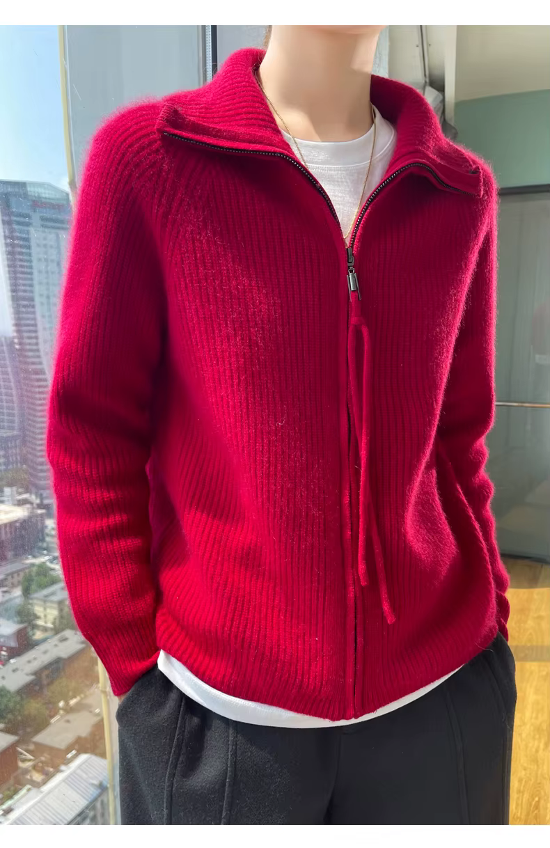 Femmes pull 2025 fermeture éclair Cardigans automne hiver épais chaud col rabattu mode solide coréen tricoté