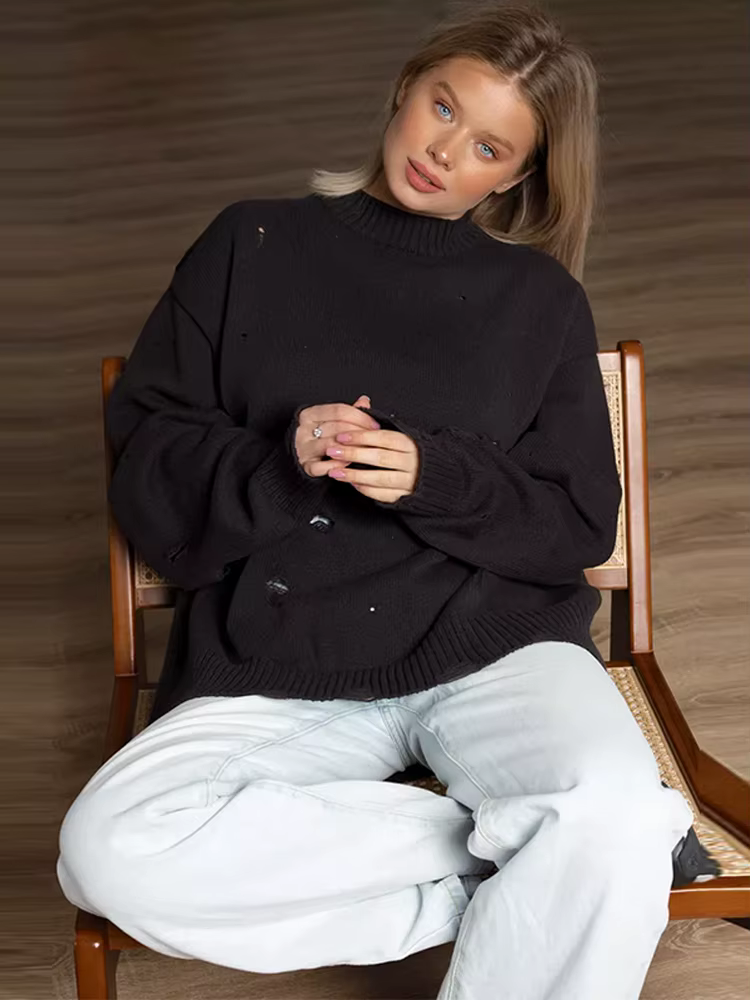 Pull tricoté en détresse pour femmes