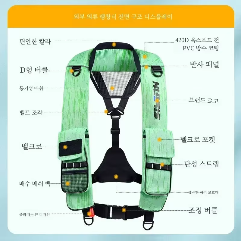 Hommes femmes gilets de pêche automatique gonflable léger Portable adulte professionnel grande flottabilité gilet de sauvetage pour la pêche natation