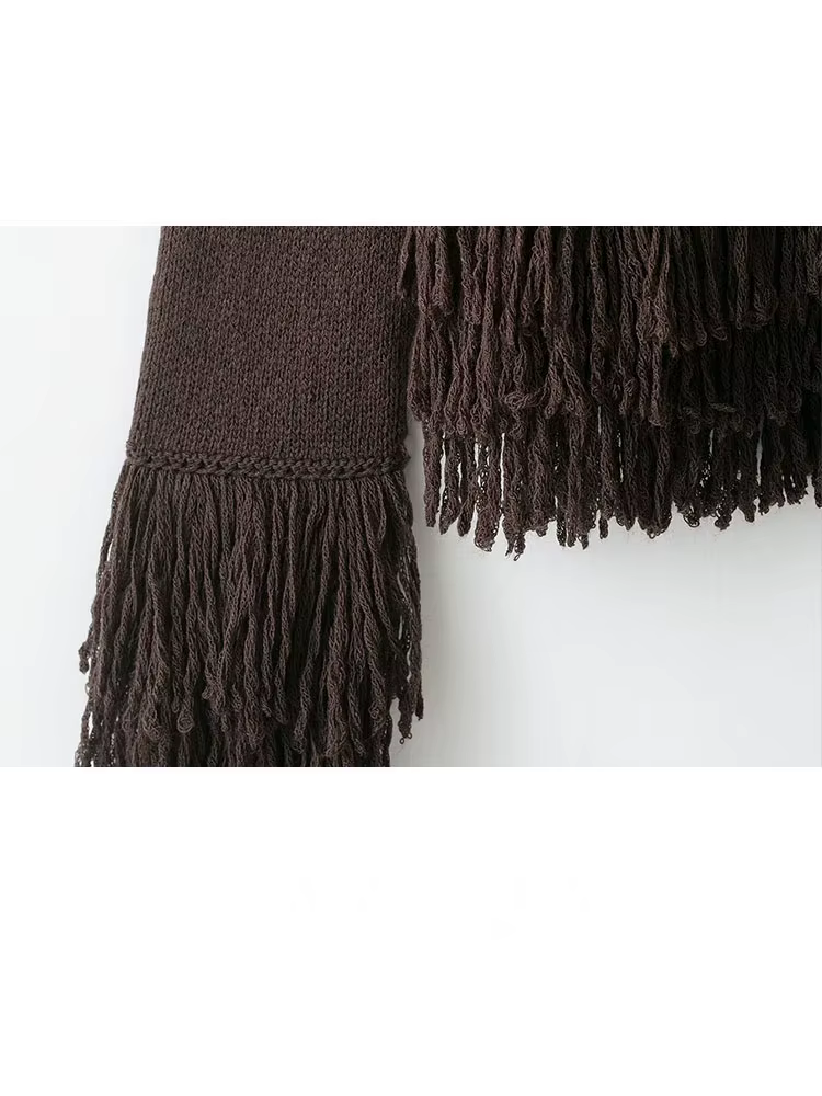 HH femmes mode automne pull manteaux solide col rond manches longues gland décoration bouton femme décontracté lâche Cardigans