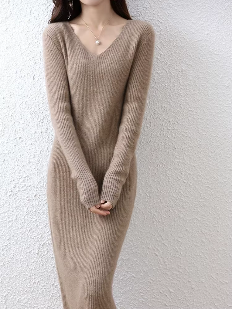 Robes pour femmes col en V Crochet Sexy audacieux femme robe couvrir vêtements Midi moulante longueur au genou solide chaud concepteur tricoté
