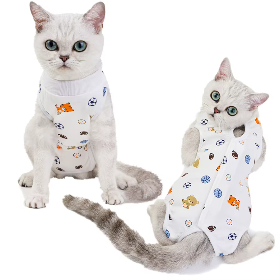 Gilet de récupération pour chat – Combinaison de protection et post-chirurgie confortable, tissu tricoté anti-léchage, fermeture à bouton facile pour les petites races