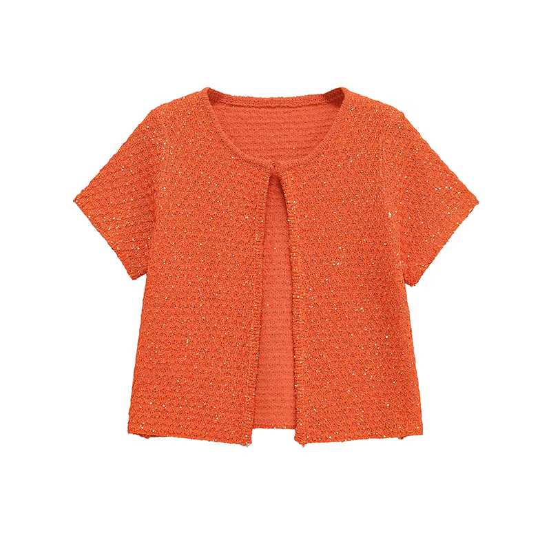 Haut court en tricot perlé à bouton unique pour femme