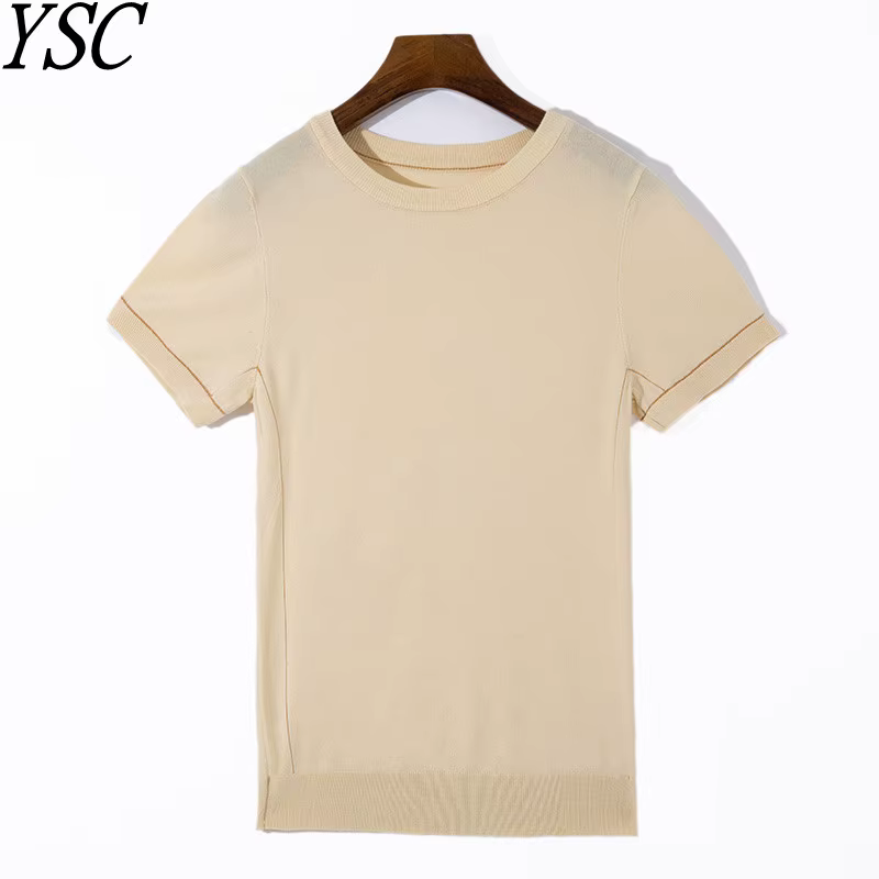Pull classique en tricot pour homme, mélange de soie et de laine, col rond, t-shirt rayé à manches courtes, vêtements de haute qualité