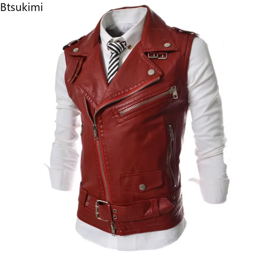 Gilet en cuir PU décontracté pour homme 2026 – Veste sans manches automne-hiver, gilet chaud et épais, gilet de moto en cuir pour homme 3XL