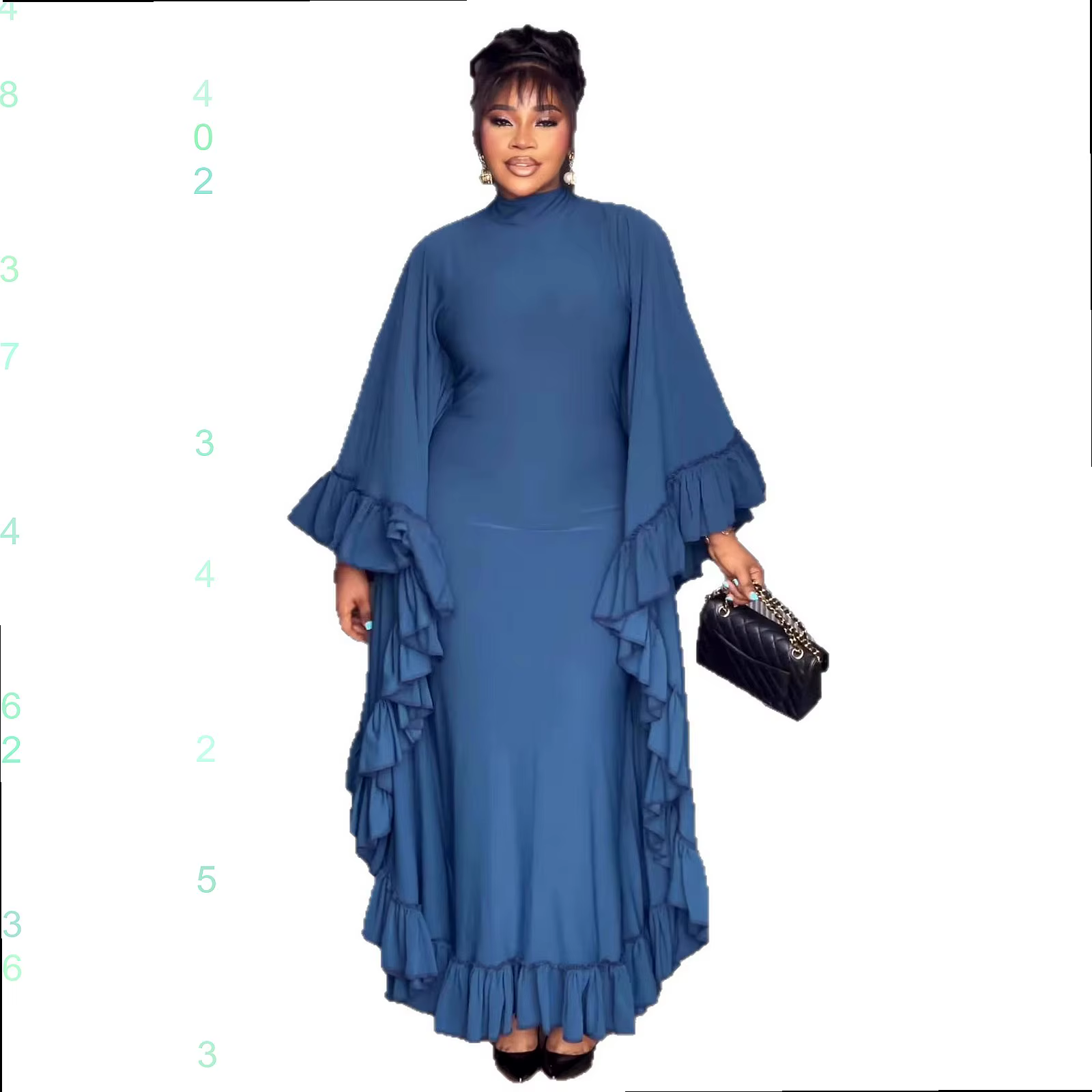 Robe longue élégante à col montant, couleur unie, taille à volants, robes trapèze pour femmes, robes maxi fluides printemps-été