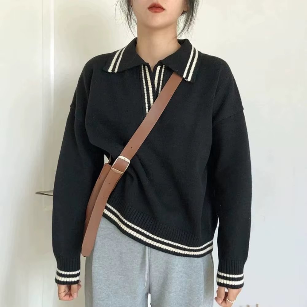Pull en tricot à col polo coupe ample pour femme
