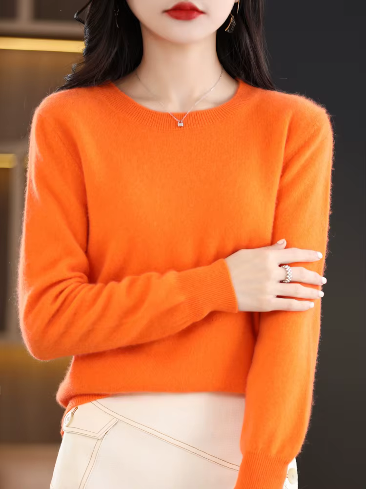 Femmes 100% laine mérinos pull col rond manches longues cachemire tricots