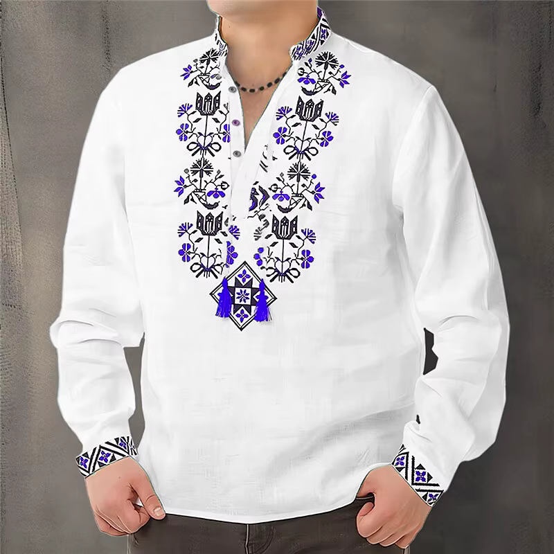 Chemise Cardigan Homme à Boutons Décontractée Simple Confortable Matière Douce Nouveau Motif Floral HD Personnalisé Manches Longues