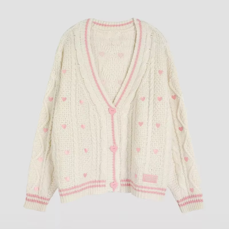 Cardigan d'amant avec bouton de coeur rose