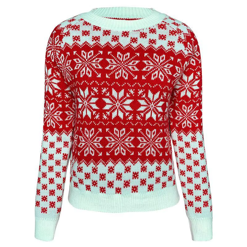 Nouveau Style femmes noël flocon de neige pull hiver chaud tricoté à manches longues O cou hauts