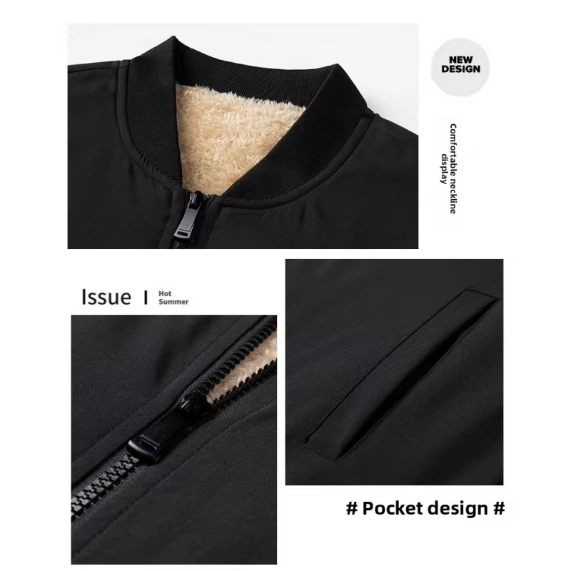 Veste d'hiver en velours d'agneau pour homme, veste chaude à col de Baseball, nouvelle mode décontractée, Trench-Coat, sweat à capuche de pêche, 2025