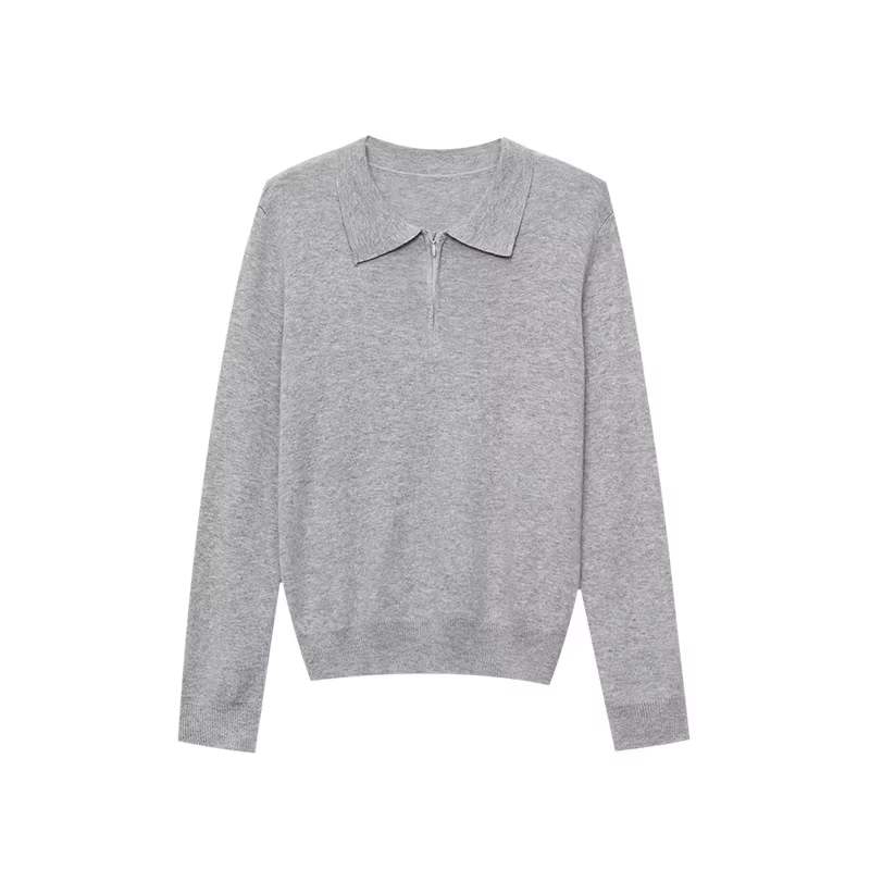 2025 Automne Nouveau pull en tricot à col polo et demi-fermeture éclair