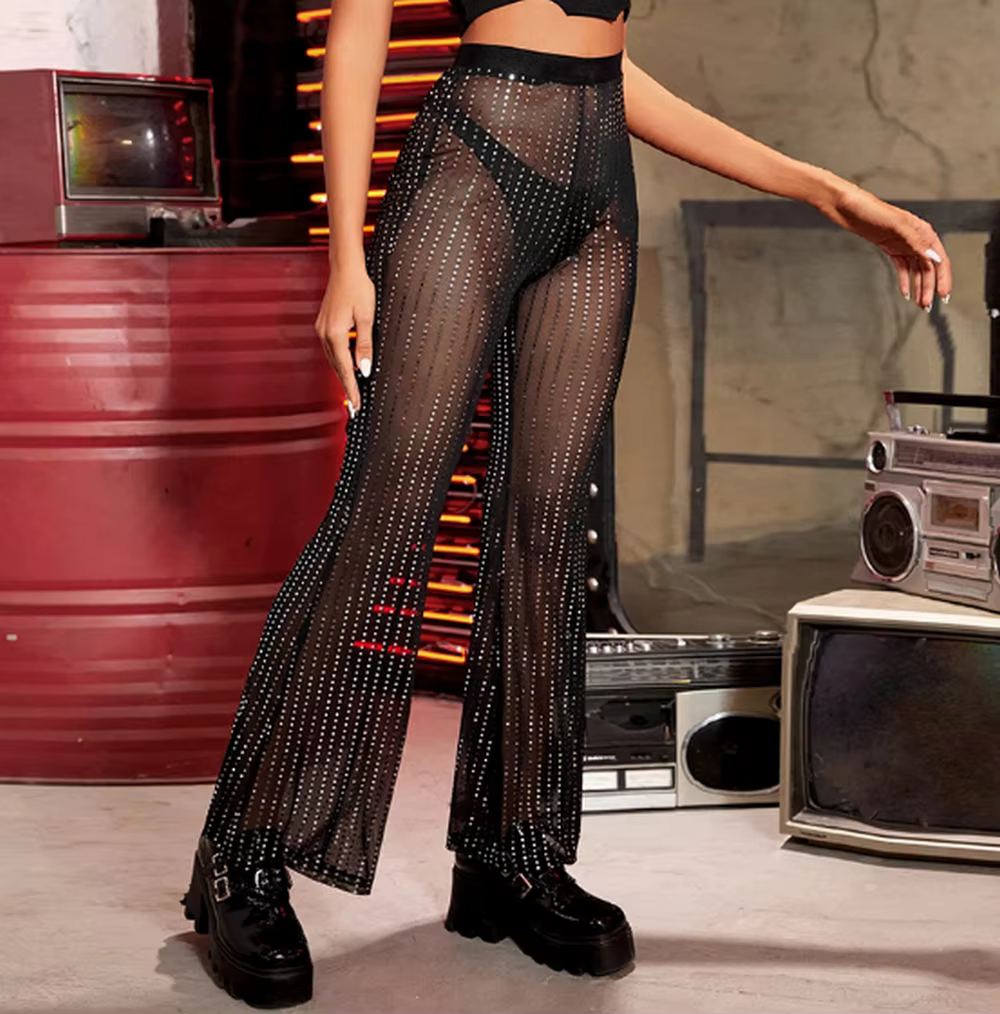 Leggings métalliques brillants, pantalons à paillettes, maille évasée, bas de cloche, collants de danse décontractés, Concert, fête, Club, soirée longue