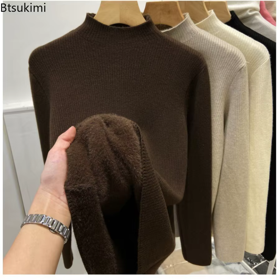 2026 col roulé hiver pull femmes élégant épaissir velours doublé chaud Sueter tricoté