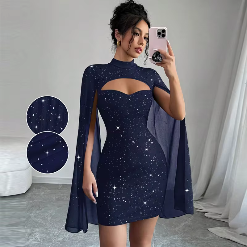 Robes pour femmes nouveau à manches longues col montant femmes robe mince noir paquet hanche robe femmes robes De Verano Mujer 2025 Q497