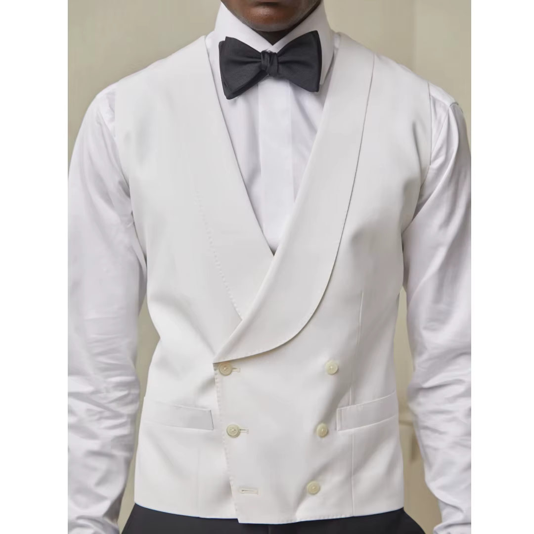 Gilet pour homme blanc à double boutonnage avec revers, idéal pour mariage, banquet, affaires, fête, bureau, travail, ou usage quotidien – Gilet de costume décontracté pour homme