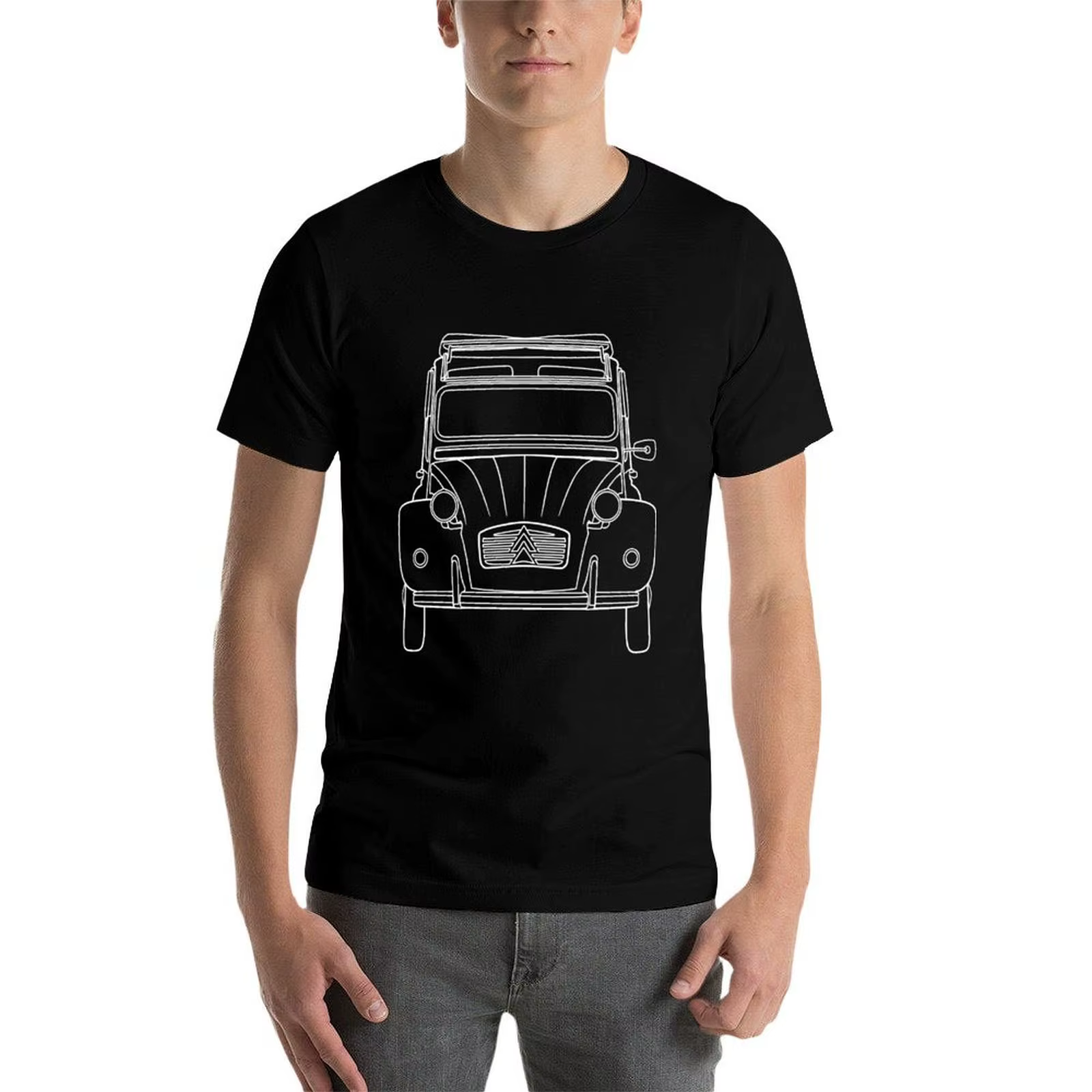 T-shirt vintage avec cristaux et lignes blanches pour homme, graphique et scopique, 2CV