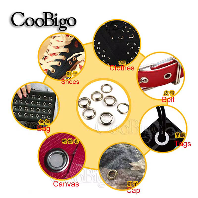 Kit d'anneaux à œillets en métal, 100 ensembles, pour vêtements, toile, accessoires de couture, argent 2mm 3mm 4mm 5mm 6mm 8mm 10mm 12mm 14mm 17mm