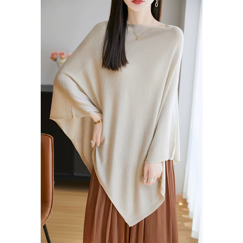 Nouveau 100% laine mérinos châle femmes col rond tricoté pull en cachemire automne hiver tricots respectueux de la peau vêtements à la mode