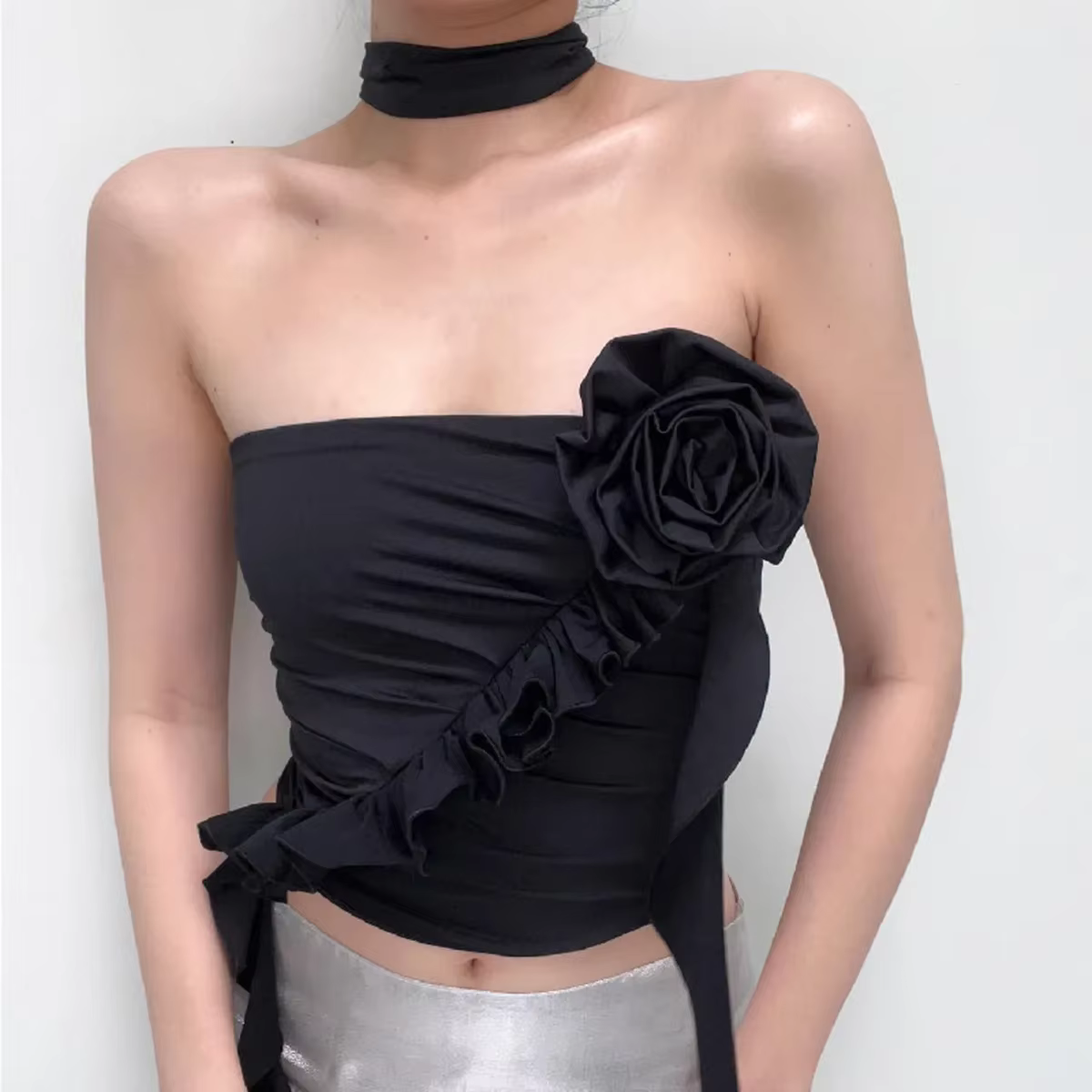 Haut floral à épaules dénudées, nouveau haut sexy pour femme avec nombril apparent