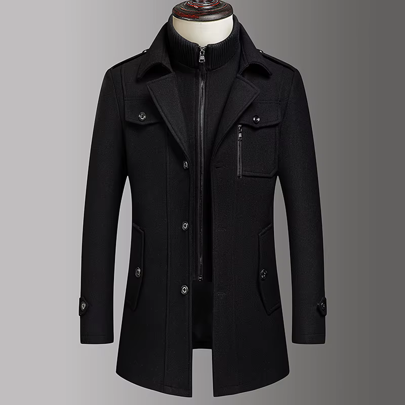 Manteau en laine à double col pour homme, élégant, automne-hiver, mode business, haute qualité, vêtements d'extérieur en laine tendance pour hommes d'âge mûr