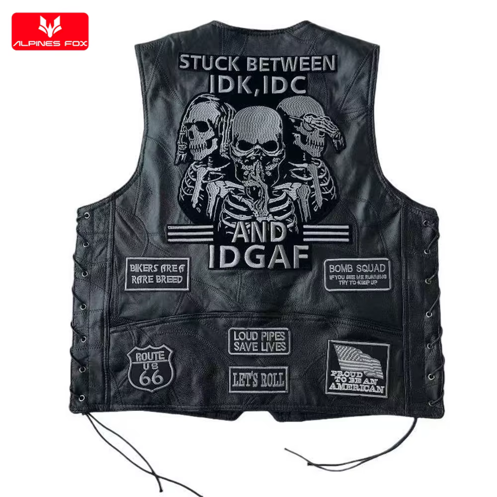 Veste de Moto Vintage homme en cuir véritable Racer rétro Moto gilet vêtements motard Moto gilet brodé sans manches