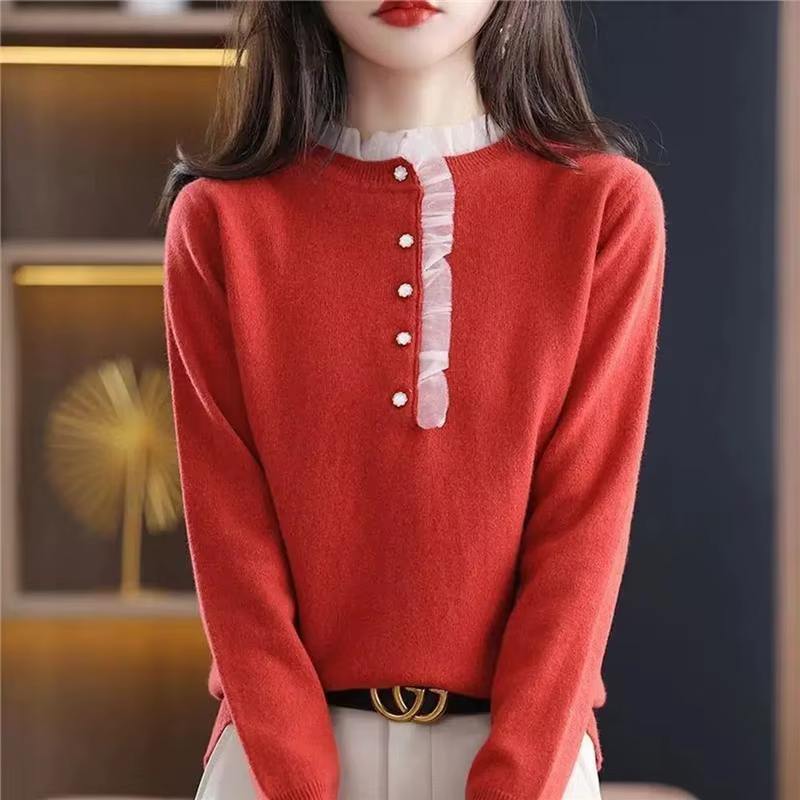Pull en dentelle à manches longues pour femmes