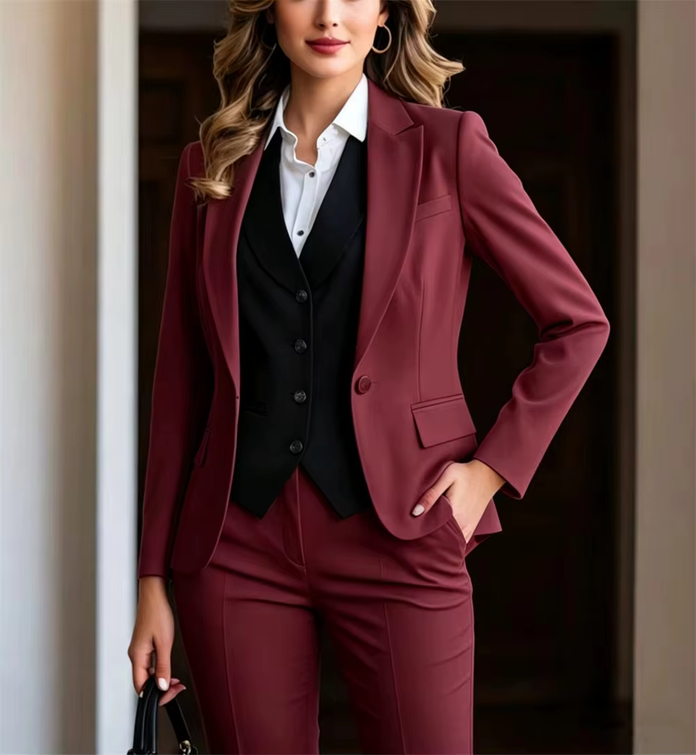 Costumes pour femmes beiges, costume 3 pièces, tenues officielles, vêtements pour événements formels, ensemble professionnel pour femmes, tenue formelle, veste + gilet + pantalon