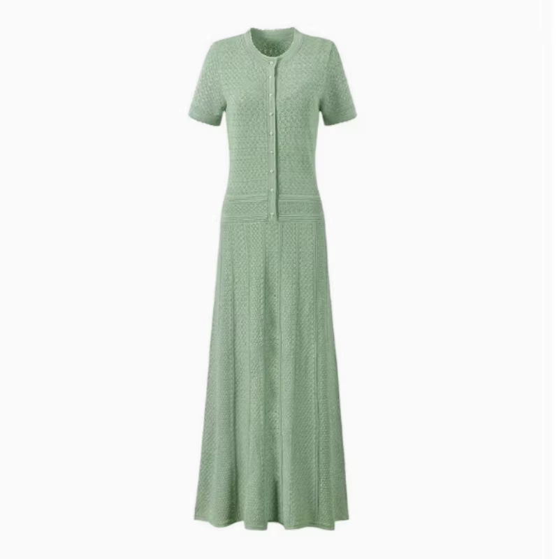 Ensemble de robe longue tricotée pour femmes, col rond, manches longues, veste, demi-jupe, costumes de soirée ajourés, élégants et Slim, printemps automne