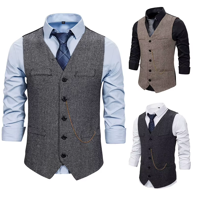 Hommes costume gilet chaîne gilet affaires mariage col en V décontracté hommes robe mâle Blazer gilets formel fête mode gilet V14