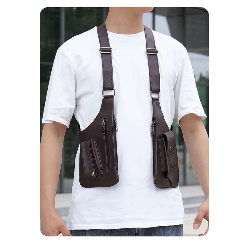 Sac de poitrine tactique pour homme en cuir PU de haute qualité, pochette pour téléphone, design vintage, sacoche sous le bras, accessoire de cosplay