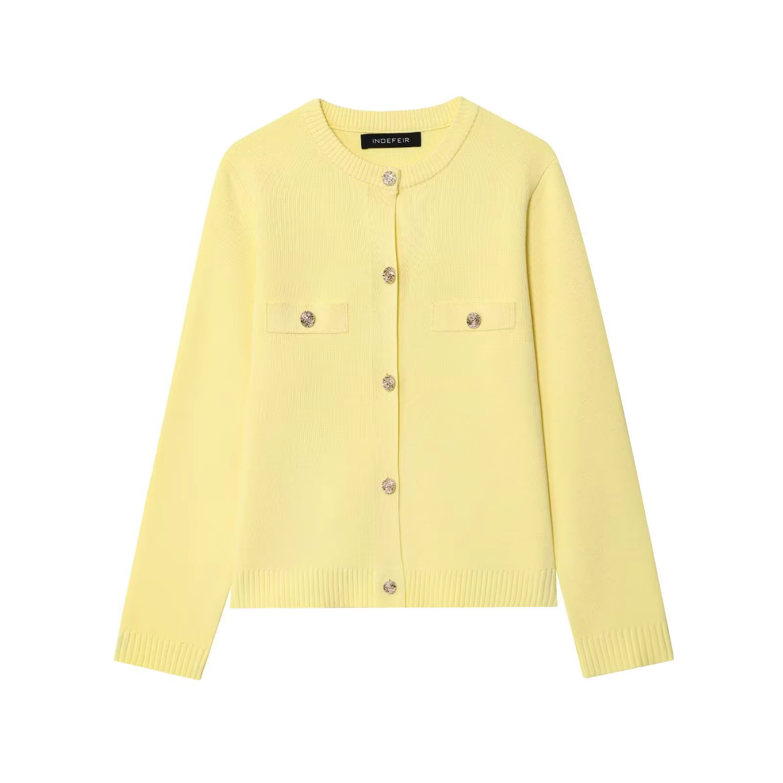 Cardigan ouvert tricoté à boutons dorés
